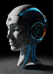 Cyborg head artificial intelligence 3D rendering