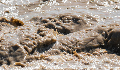 Streams and splashes of dirty water close-up background image