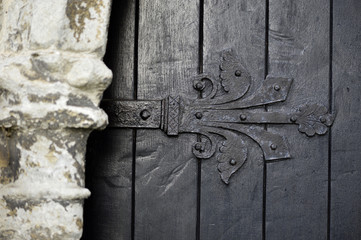 close up of an ornate wooden door