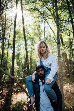 Couple on hike in woods