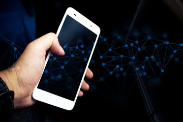 man use snartphone on car with connect network internet business concept