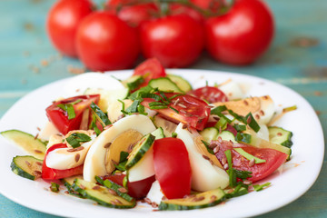 Vegetable salad with egg. Vegetarian lunch.