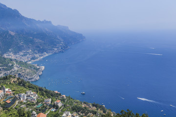 Fototapeta na wymiar Scenery with mountains and Tyrrhenian sea in Ravello village, Amalfi coast, Italy