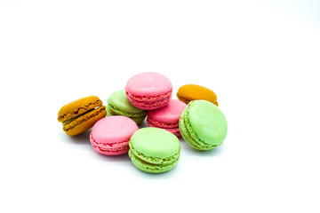 Sweet colorful macarons isolated on white background