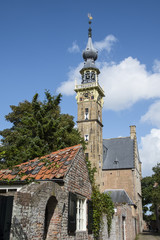 Middelburg Zeeland Netherlands, June 30th, 2018: Abbey complex with its tower Lange Jan 