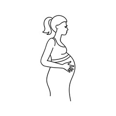 Outline silhouette of pregnant woman. Vector illustration.