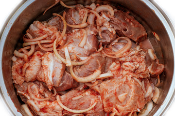 raw pickled chicken meat for barbecue