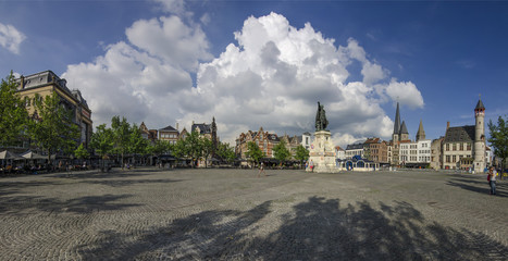 Fototapeta na wymiar Ghent, Belgium. Vrijdagmarkt square located in the old historic center of the medieval city of Ghent, Belgium
