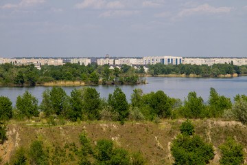 Fototapeta premium View on the river Dnieper and city Komsomolsk