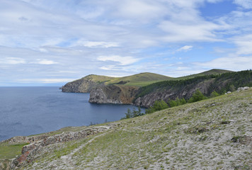 View of the hills and lake Baikal.