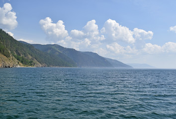 Beautiful landscape of lake Baikal and the hills around.