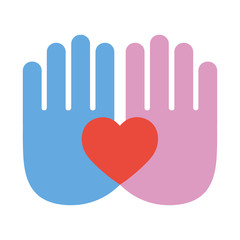 Obraz premium Male and female hand with a heart symbol on a white background