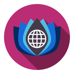 Geometric flower illustration with globe  icon
