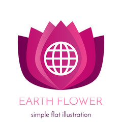 Geometric flower illustration with globe  icon