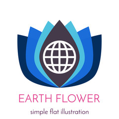 Geometric flower illustration with globe outline icon