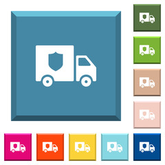 Money deliverer truck white icons on edged square buttons