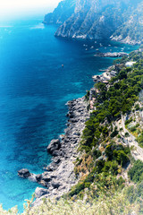 Top view of Marina Piccola bay and Tyrrhenian sea in Capri island - Italy.