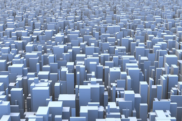 Abstract and generic 3d simple city blocks buildings skyscrapers skyline landscape.