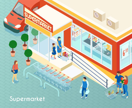 Supermarket Outdoor Isometric Background