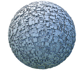 Abstract gray or light blue alien sci-fi space station or planet covered by metal panels and boxes with technology.