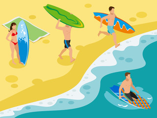 Surf Beach Isometric Composition