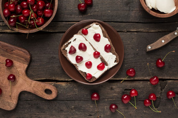 Close up cheese and berry sandwiches background