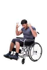 Fototapeta na wymiar Man on wheelchair isolated on white background
