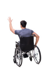 Man on wheelchair isolated on white background