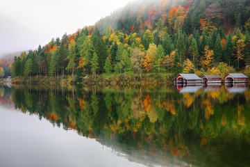 Misty morning on the lake Altausseer See Alps Austria Europe