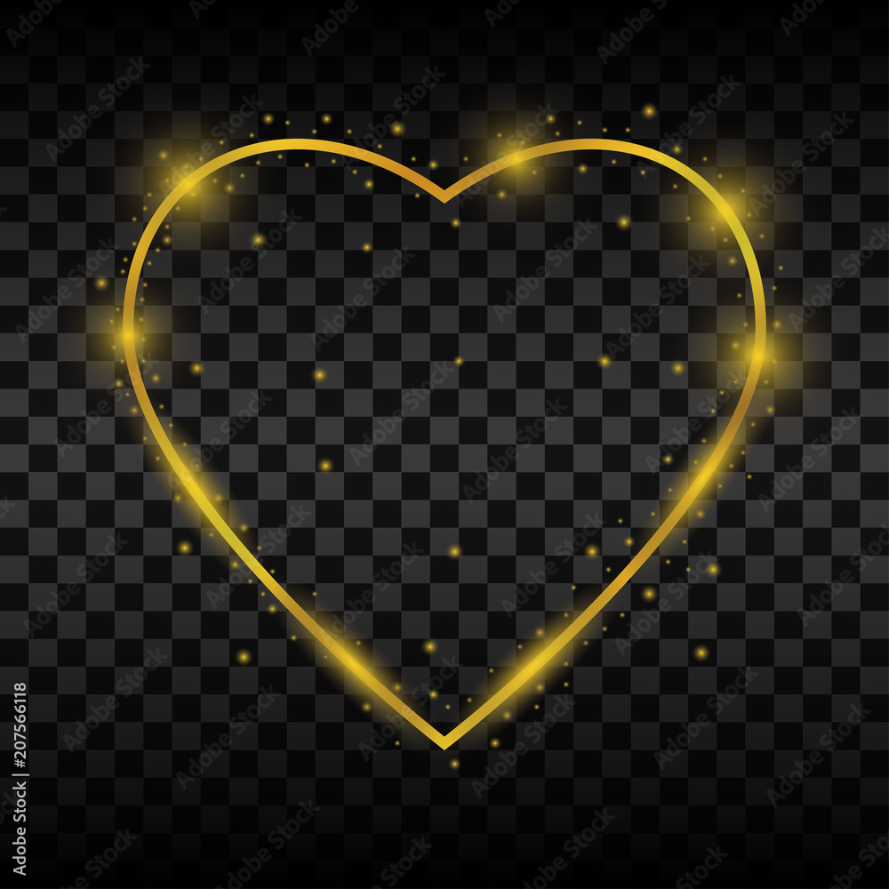 Aufkleber golden glowing heart frame with sparkles and light effects. vector illustration.