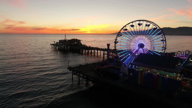 4k aerial clip of the world famous Santa Monica Pier 