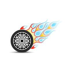 Car wheel with a tail of flame.