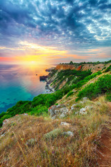 Fototapeta na wymiar Dramatic sunset at cape Fiolent. Crimea