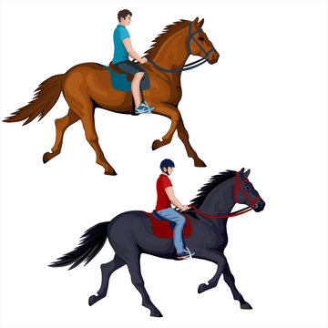 Isolated figure of a rider on a trotting horse