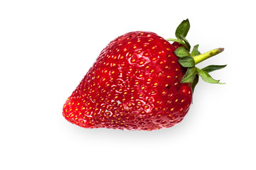 Single strawberry isolated on white background