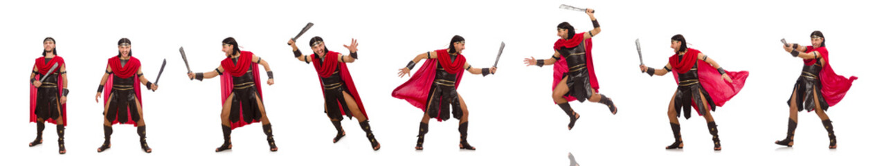 Gladiator with sword isolated on white