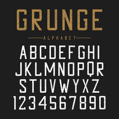 Grunge font design. Textured alphabet with cracks and scratches. Vintage typography typeface. Vector.