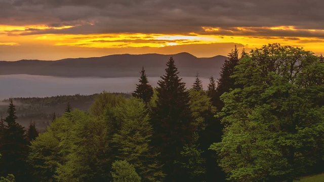 Beautiful sunrise in Carpathian mountains of Ukraine
