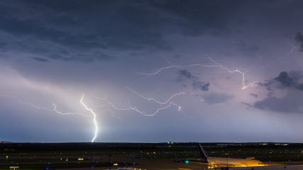 Lightning lights up the sky over Dulles International Airport