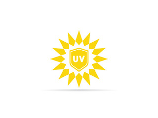 UV protection icon, anti ultraviolet radiation with sun and shield logo symbol. vector illustration.