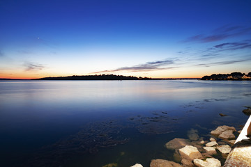 Poole Harbour on the UK's south coast at night