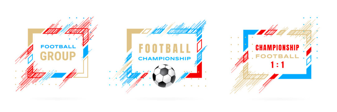 Football cup, soccer championship illustration. Vector frames with dynamic lines isolated on white background. Glitch effect. Holographic element for design cards, invitations, flyers, brochures