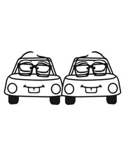 2 freunde lebending gesicht comic cartoon vorne front ansicht auto raser schnell fahren rennauto flitzer gas geben fahrer tuning design cool clipart