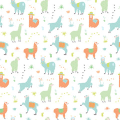 Vector seamless pattern with  llama