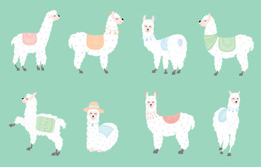 Vector set of llamas in pastel © pikovit
