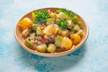 Zucchini with sesame. Warm vegetable salad.