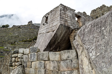 The Temple of the Condor, an Incan ceremonial building at Machu Picchu, an ancient Inca...