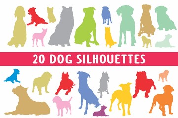20 Dogs Silhouettes various design set