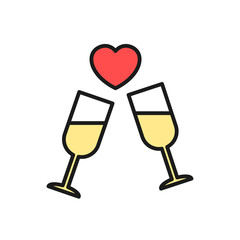 wedding party drink icon. glass with love graphic illustration. simple clean colored symbol.