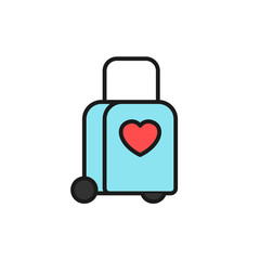 tow trolly bag with love icon. honeymoon holiday travel illustration. simple clean colored  symbol.